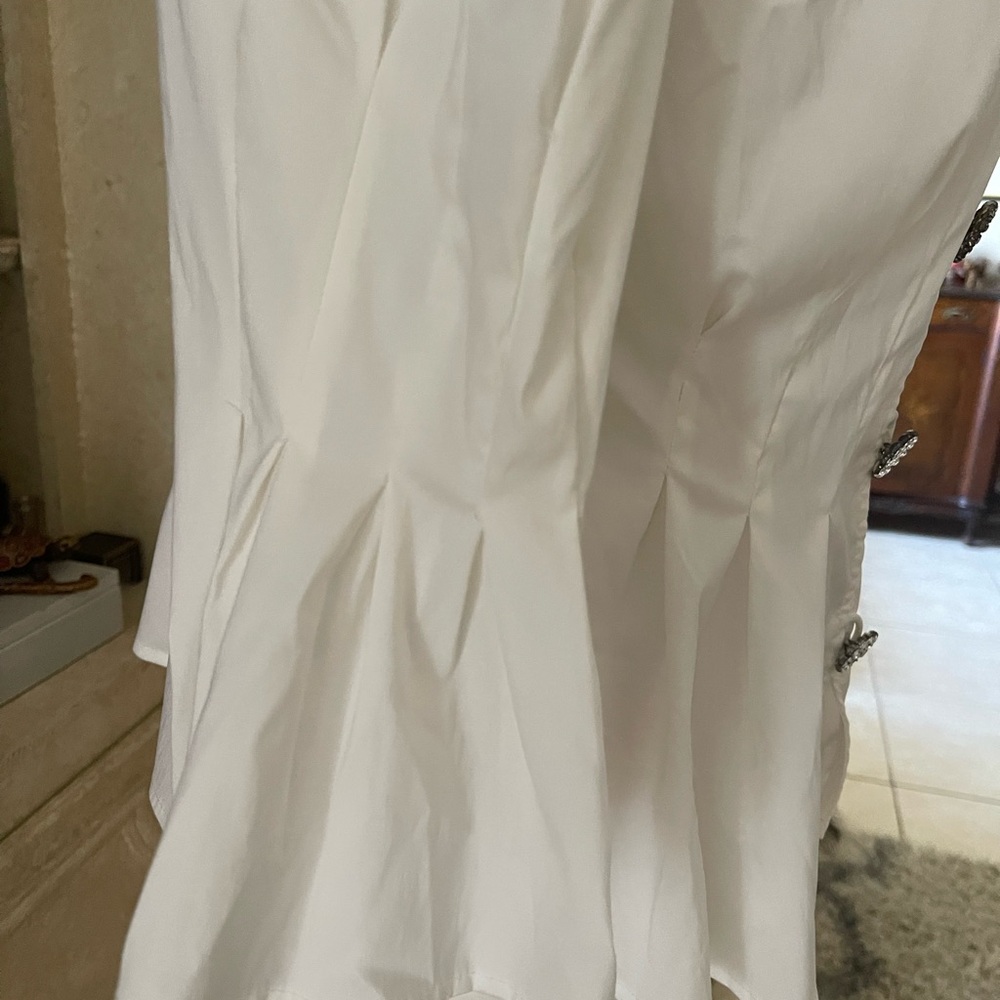 Woman’s Evening blouse Adrianna Papel cream 12 ruffle collar rhinestone buttons - Picture 6 of 13